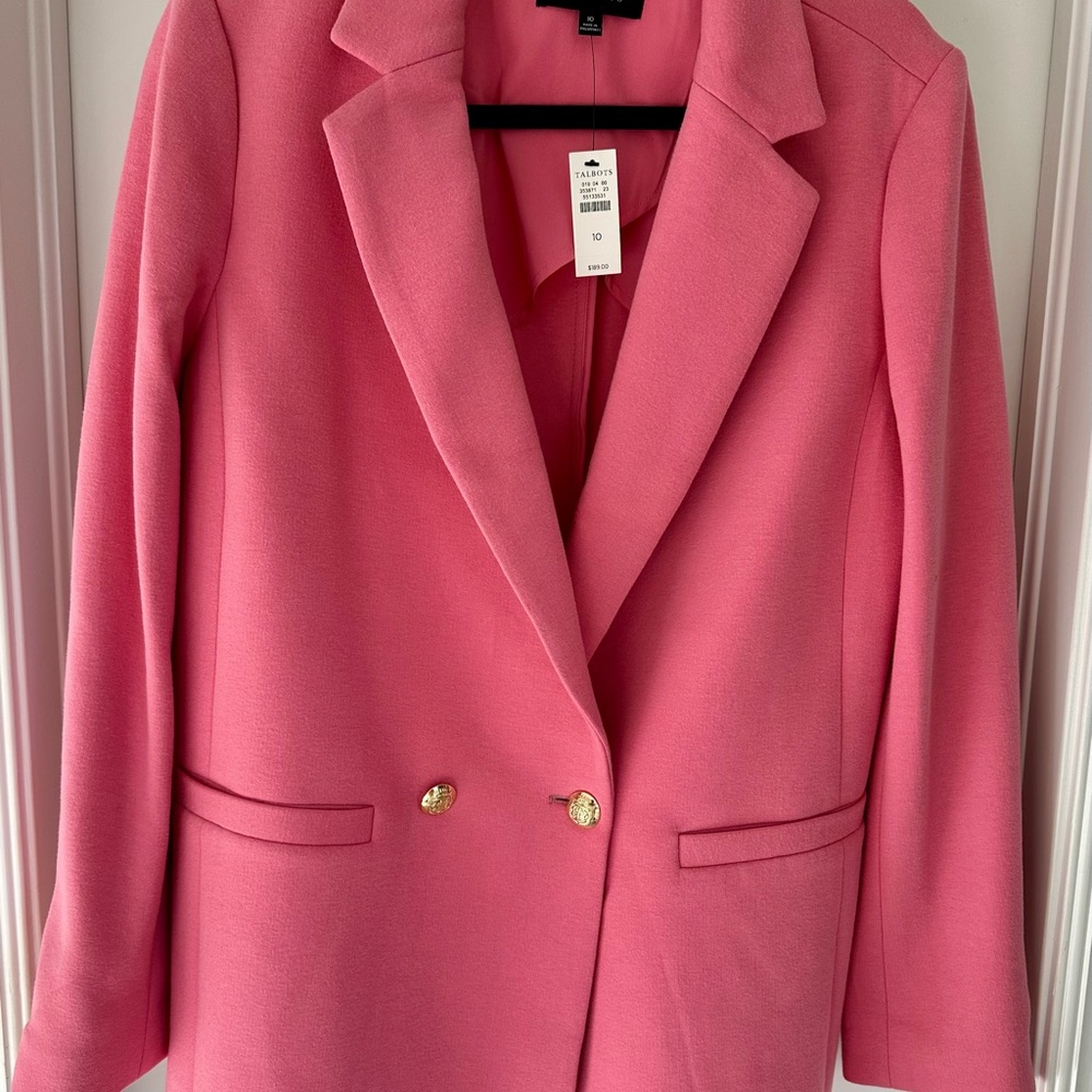🌷GORGEOUS NWT ROSE PINK Talbots Double-Breasted Blazer with Gold Buttons